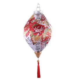 12inch White Flower Chinese Cloth Lantern Decorative Hanging Oval Shaped Paper Lantern Festival Outdoor Decoration