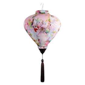 12" Pink Floral Chinese Cloth Lantern Traditional Festival Lampshade Decorative Hanging Paper Lantern