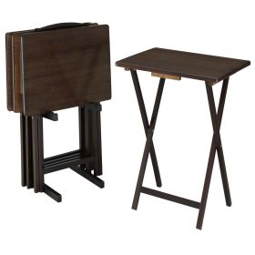 Set of 5 Folding TV Tray Tables, Walnut 19 x 15 x 26 inches