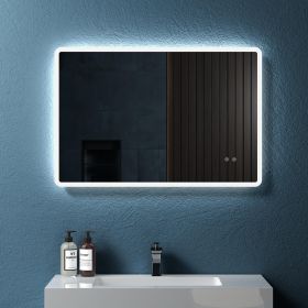 36" W x 24" H Modern Wall Mounted LED Backlit Anti-Fog Rounded Rectangular Bathroom Mirror with Temperature Adjustable and Memory Function Touch Switc