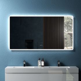 60" W x 32" H Modern Wall Mounted LED Backlit Anti-Fog Rounded Rectangular Bathroom Mirror with Temperature Adjustable and Memory Function Touch Switc