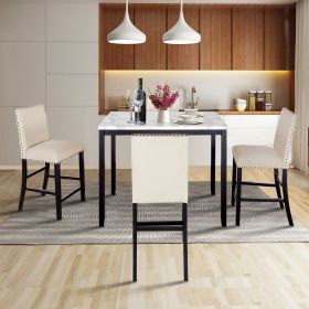 5 Piece Counter Height Faux Marble Modern Dining Set with Matching Chairs and Marble Veneer for Home