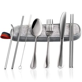 8Pcs Travel Silverware Set with Case Portable Utensils for Lunch Box Silverware Camping Cutlery Brush Stainless Steel Cutlery for Work Office Knife Fo