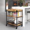 3 Tiers Industrial Bar Serving Cart with Utility Shelf and Handle Racks