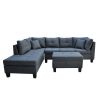 3-Piece sofa with 1 x 3-seat sofa;  1 x Left chaise lounge;  1 x storage ottoman;  7 x back cushions 2 x throw pillows  Dark Gray