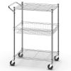 3-Tier Rolling Utility Cart with Handle Bar and Adjustable Shelves