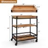 3 Tiers Industrial Bar Serving Cart with Utility Shelf and Handle Racks