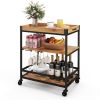 3 Tiers Industrial Bar Serving Cart with Utility Shelf and Handle Racks