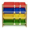 Children Wood and Plastic Toy Storage Racks with 12 Bins, Multi-Color