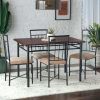 Louise Traditional 5-Piece Wood & Metal Dining Set, Deep Walnut