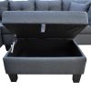 3-Piece sofa with 1 x 3-seat sofa;  1 x Left chaise lounge;  1 x storage ottoman;  7 x back cushions 2 x throw pillows  Dark Gray