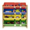 Children Wood and Plastic Toy Storage Racks with 12 Bins, Multi-Color