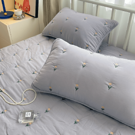 Maternal And Infant Grade Cotton Fitted Sheet Single Piece Simmons Mattress (Option: Tulip Grey-150x200cm)