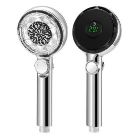High Pressure Shower Head Temperature DigitDisplay Water Saving Adjustable Handheld (Color: silver)