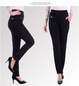 Middle-aged Women's Small Feet Stretch Casual Pants (Option: Black-2XL)