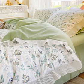 Washed Cotton Small Floral Quilt Cover, Four Piece Bed Sheet Set (Option: Spring-2m flat sheet 4pcs set)