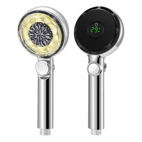 High Pressure Shower Head Temperature DigitDisplay Water Saving Adjustable Handheld (Color: yellow)