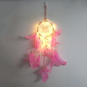 1pc Creative Dream Catcher With LED Lights; Night Light Dream Catcher; Wall Hanging Ornament (Color: PINK)