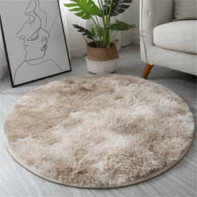 1pc, Non-Slip Plush Round Area Rug for Living Room and Kitchen - Soft and Durable Indoor Floor Mat for Home and Room Decor - 23.62 x 23.62 (Color: Tie-dye Beige, size: )