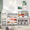 Kids Bookshelf Toy Storage Organizer with 17 Bins and 5 Bookshelves, Multi-functional Nursery Organizer Kids Furniture Set Toy Storage Cabinet Unit wi