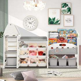 Kids Bookshelf Toy Storage Organizer with 17 Bins and 5 Bookshelves, Multi-functional Nursery Organizer Kids Furniture Set Toy Storage Cabinet Unit wi (Color: as Pic)