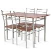 5 Pieces Wood Metal Dining Table Set with 4 Chairs