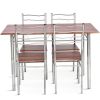 5 Pieces Wood Metal Dining Table Set with 4 Chairs