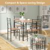 5 Pieces Wood Metal Dining Table Set with 4 Chairs