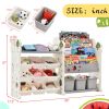 Kids Bookshelf Toy Storage Organizer with 17 Bins and 5 Bookshelves, Multi-functional Nursery Organizer Kids Furniture Set Toy Storage Cabinet Unit wi