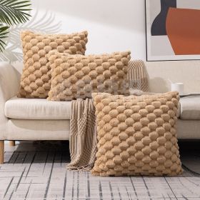 Plush Faux Fur Throw Pillow Covers Plaid Texture Decorative Pillow Case Cushion Cover (Color: Brown, size: )