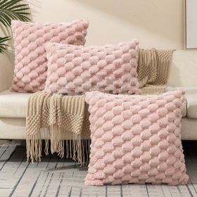 Plush Faux Fur Throw Pillow Covers Plaid Texture Decorative Pillow Case Cushion Cover (Color: PINK, size: )
