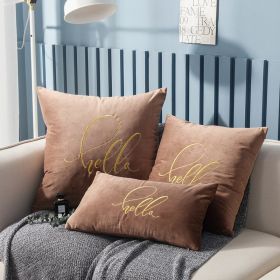 Simple Solid Color Gold Thread Embroidery Couch Pillow Netherlands Velvet Model Room Office Small Waist (Option: Coffee-55 √ó 55cm With Core)